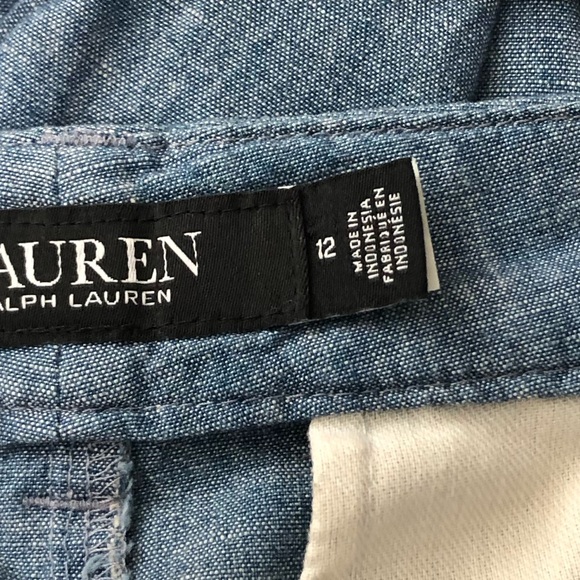 Lauren Ralph Lauren LRL Wide Leg Chambray Pants Pleated High Rise Size 12 - Picture 8 of 9